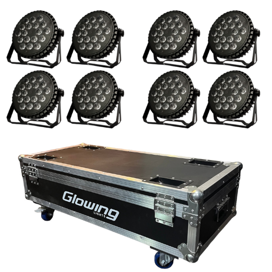 PACK 08 PAR LED 18x10W PACK CASE RGBW 4IN1 GLOWING