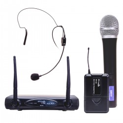 Sistema Inalámbrico UHF con microfonos de mano y cintillo Prodb